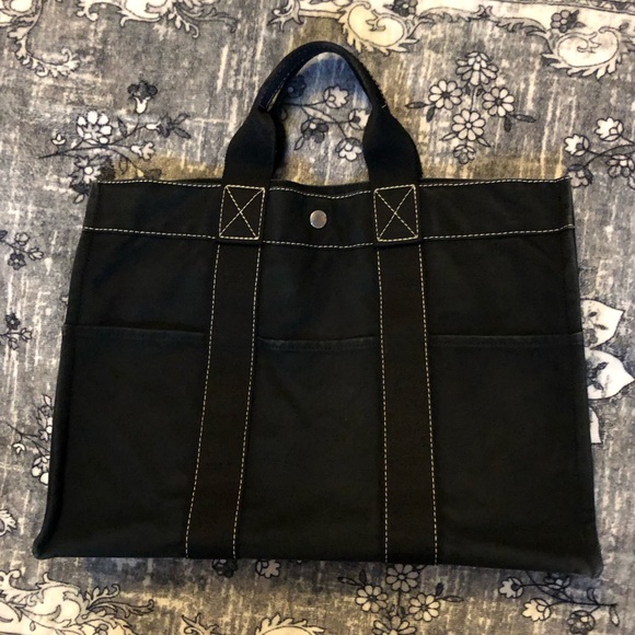 Hermès AUTHENTIC Black & White Stitch Toile Fourre Tout MM Large Canvas Tote Bag - Picture 3 of 16